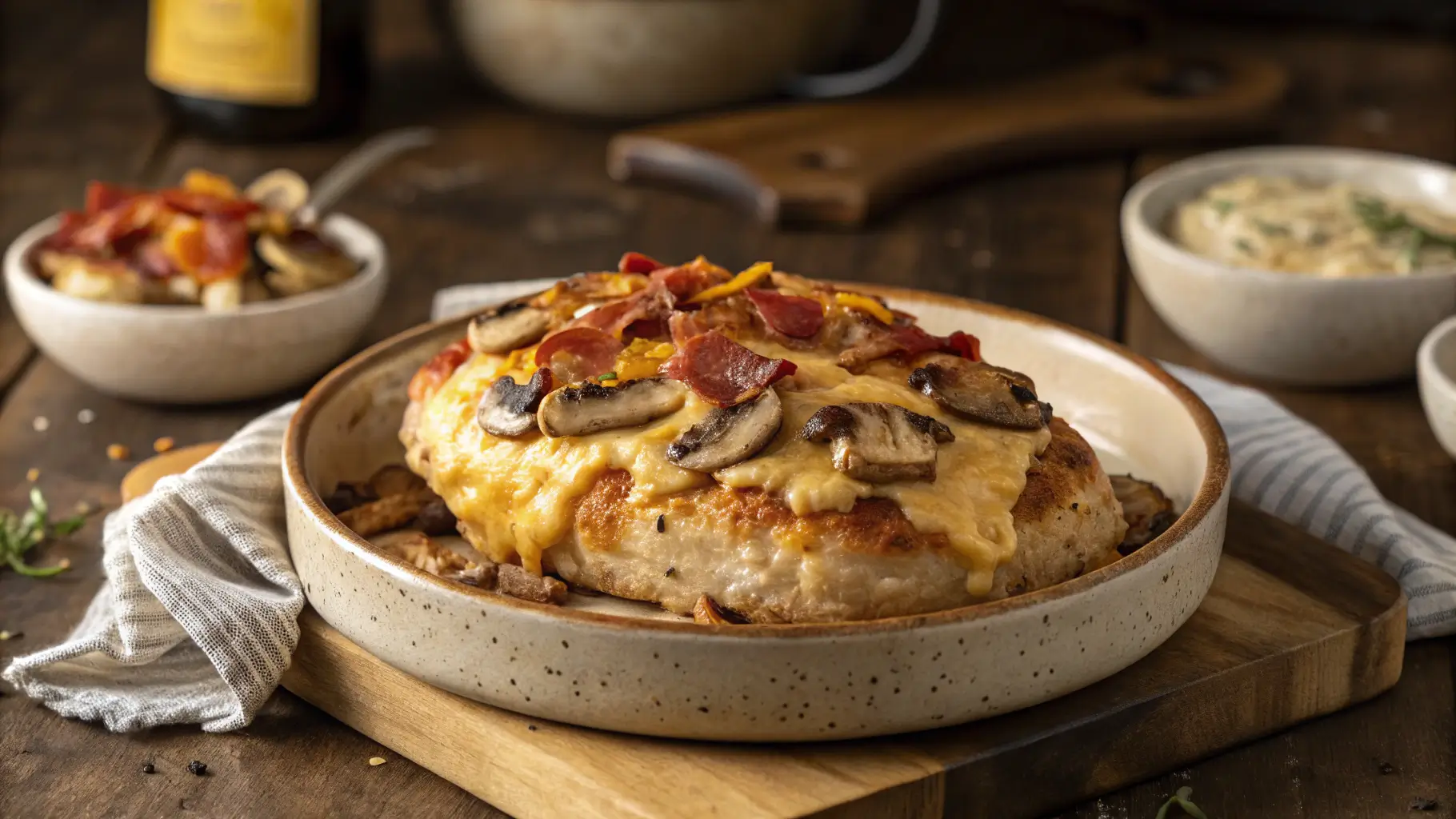 Alice Springs Chicken recipe topped with bacon and cheese