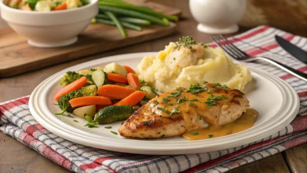 Plated Alice Springs Chicken recipe with sides
