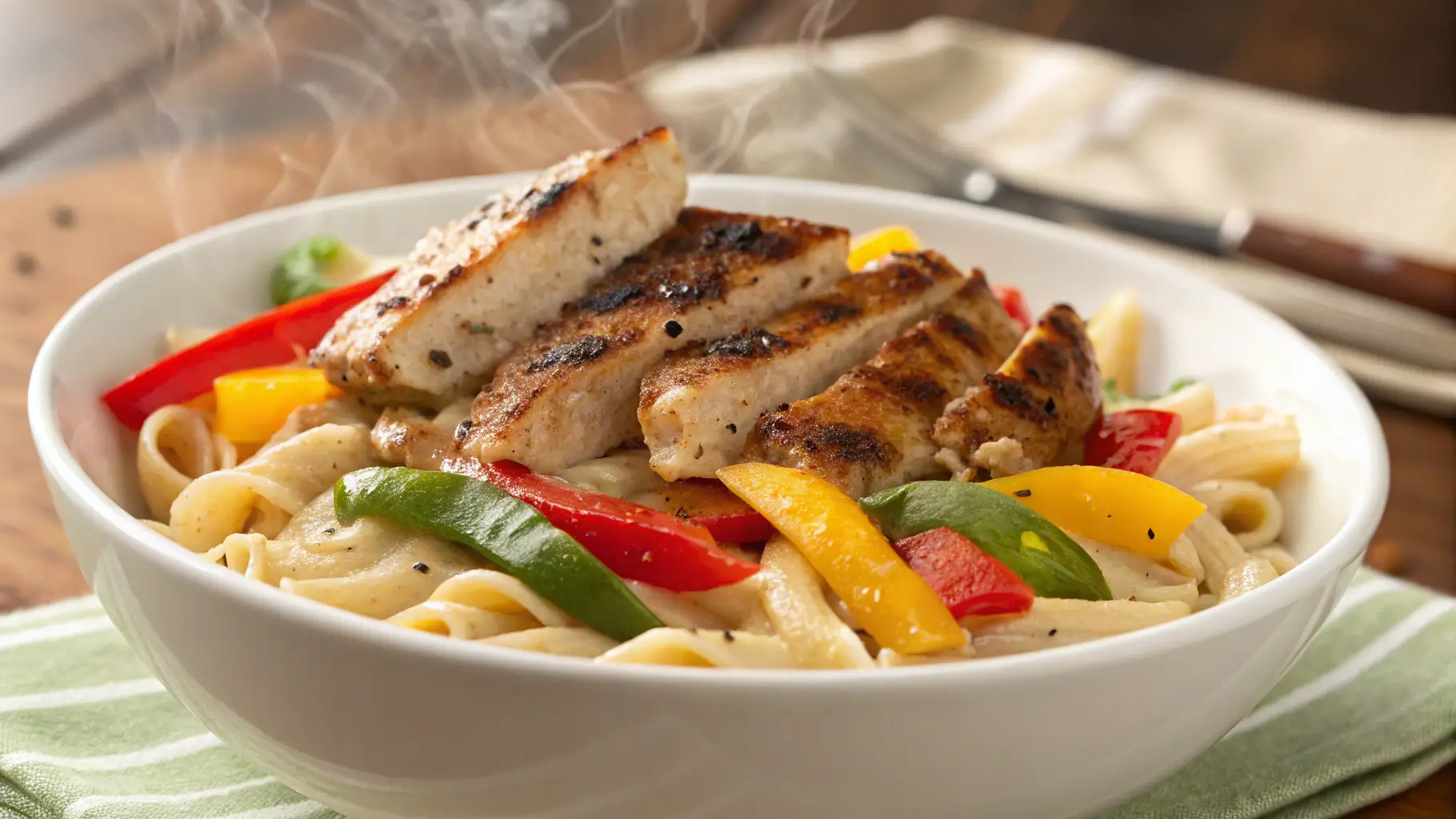 Creamy rasta pasta recipe with jerk chicken and bell peppers