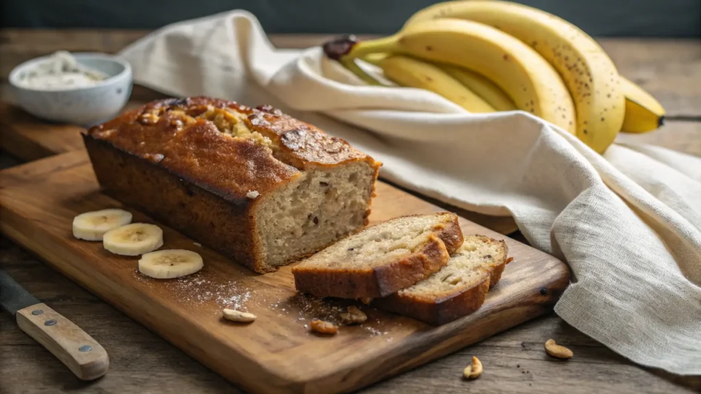 Sourdough discard banana bread on cutting board