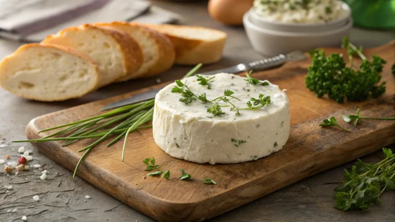 homemade boursin cheese recipe on cutting board