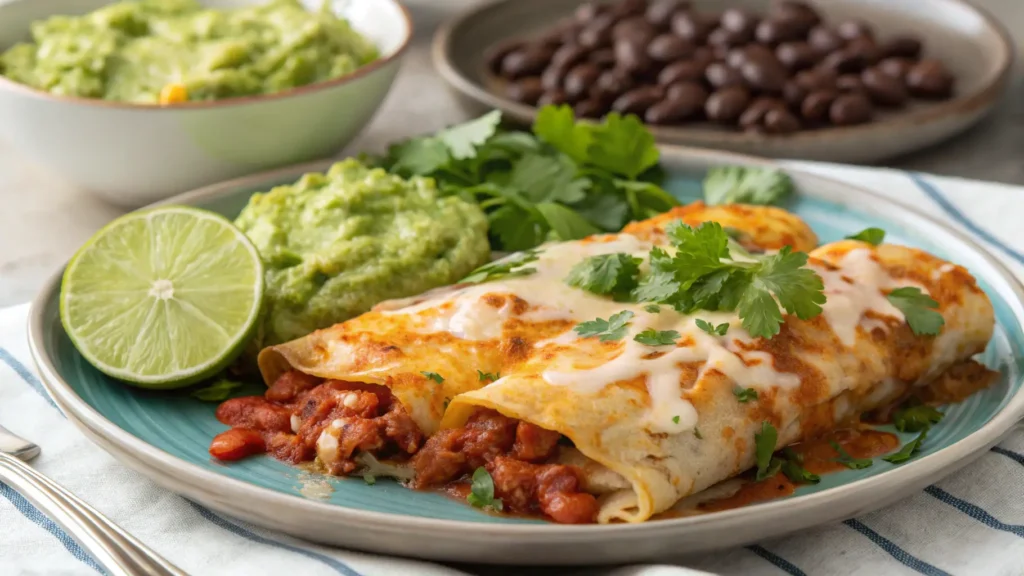 served chicken enchiladas with sides