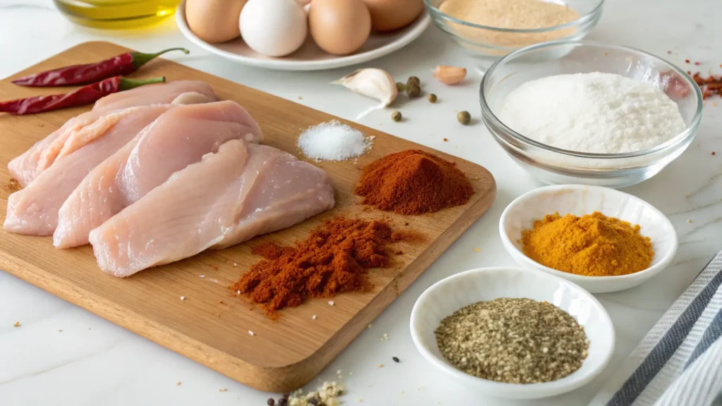 chicken strips recipe ingredients on board