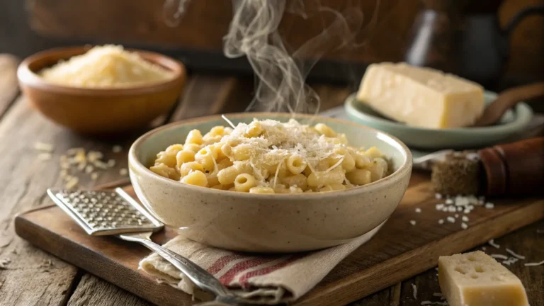 Creamy ditalini pasta recipe in ceramic bowl