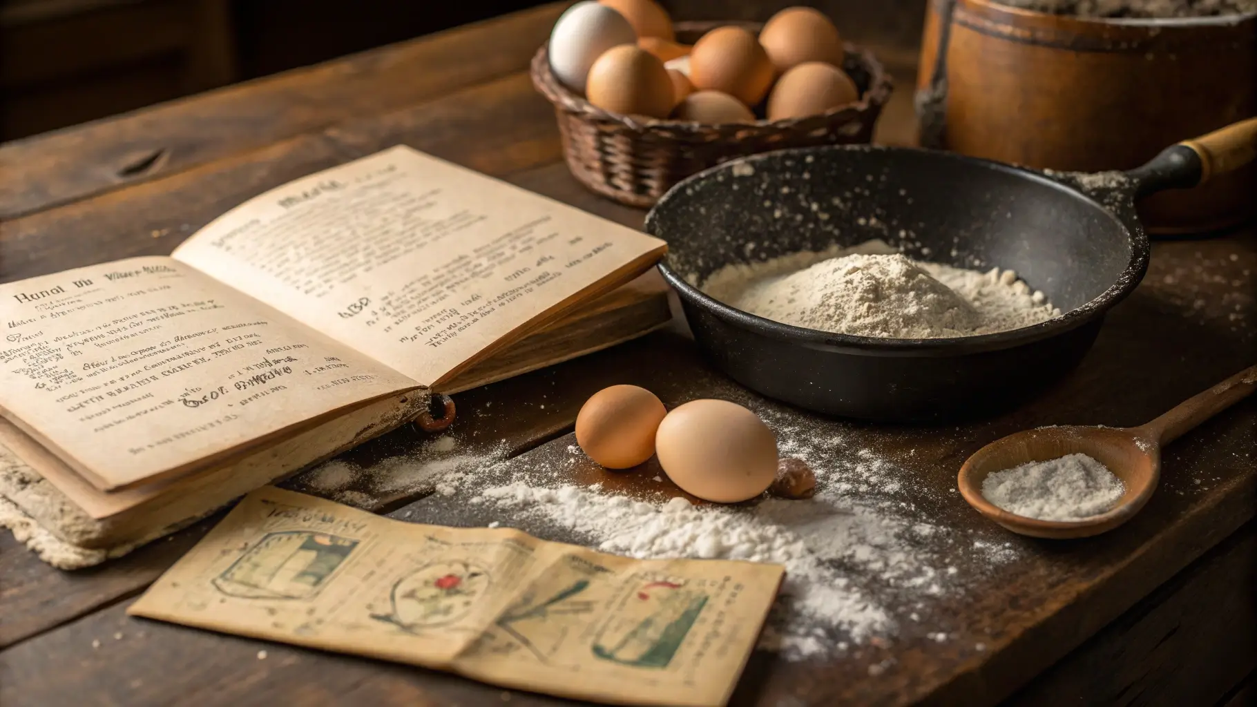 Grandma’s old-fashioned recipes on a rustic table