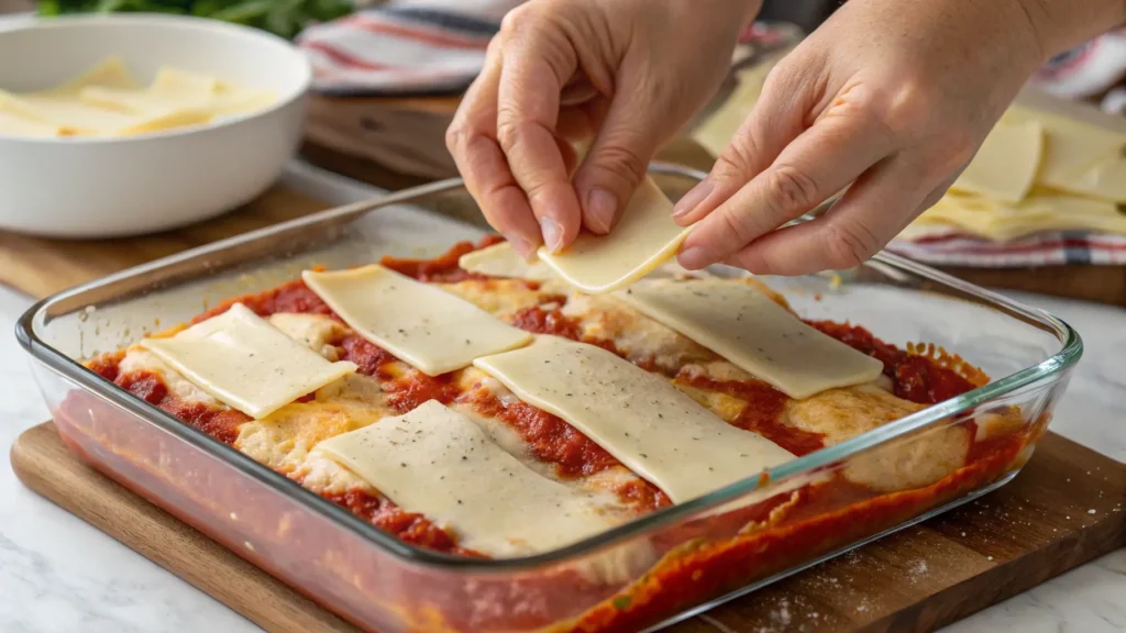 Assembling homemade chicken cheez bake