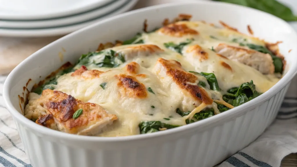 Keto-friendly chicken cheez casserole with gouda