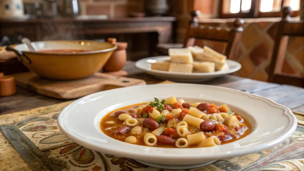Ditalini pasta e fagioli recipe close-up