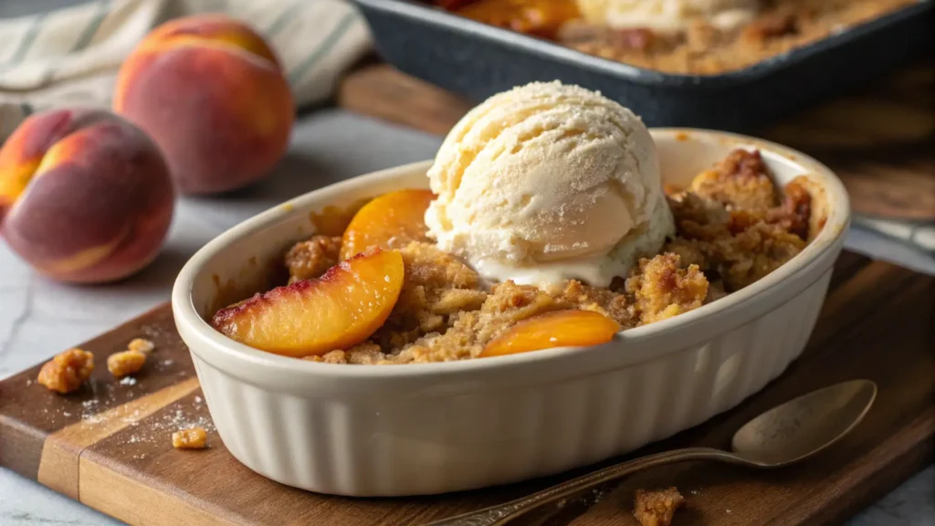 Peach cobbler made from grandma’s old-fashioned recipe