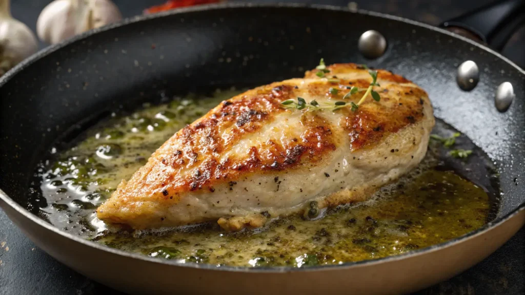 Cooking chicken for alfredo in skillet