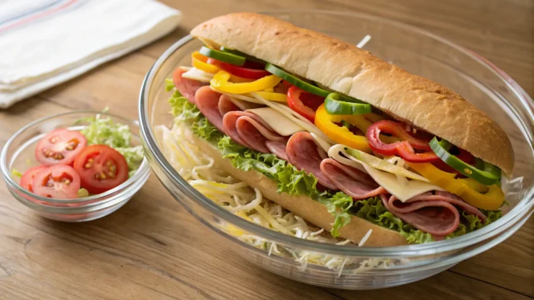 Sub in a tub recipe with meats, lettuce, and toppings