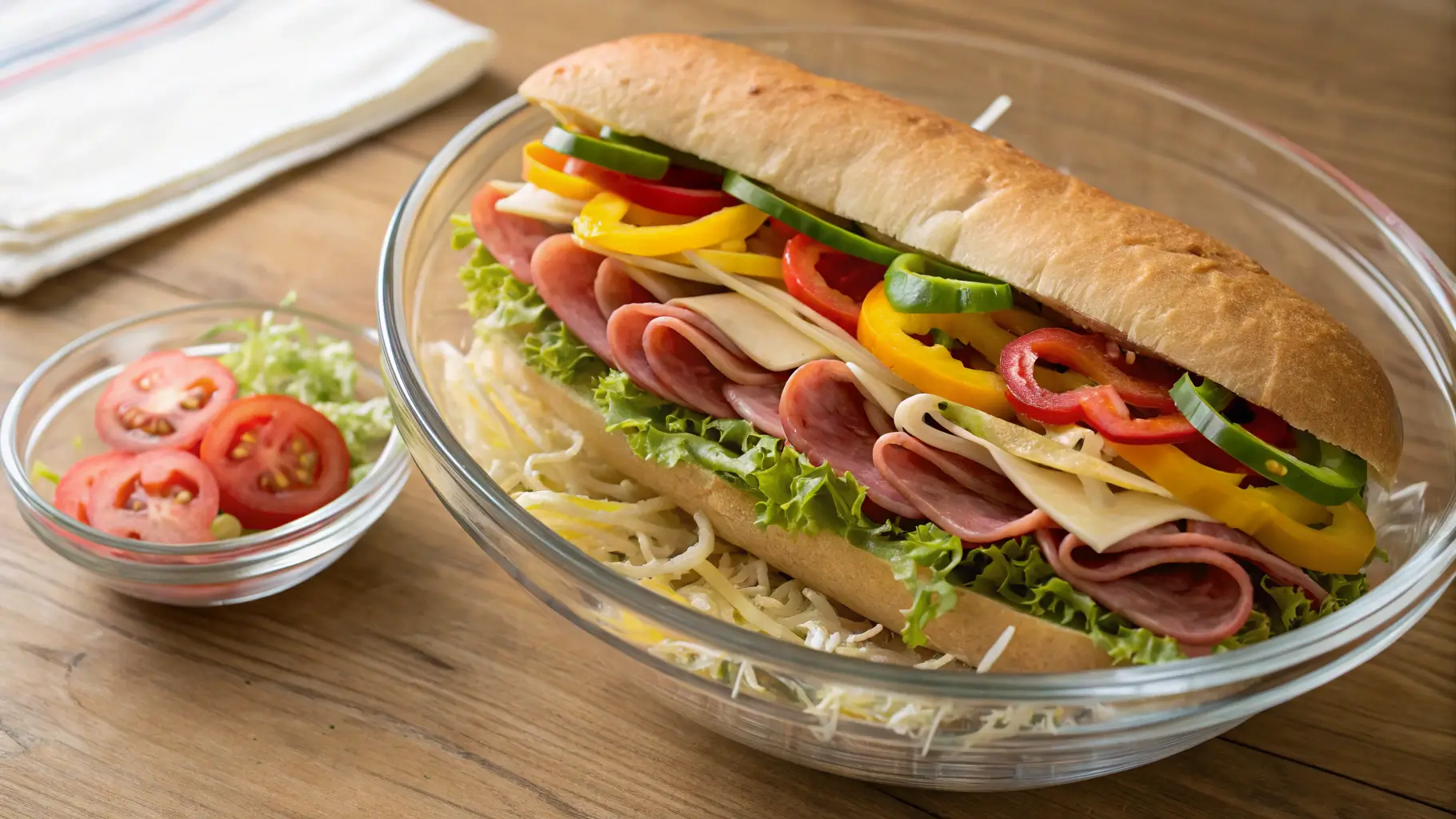 Sub in a tub recipe with meats, lettuce, and toppings