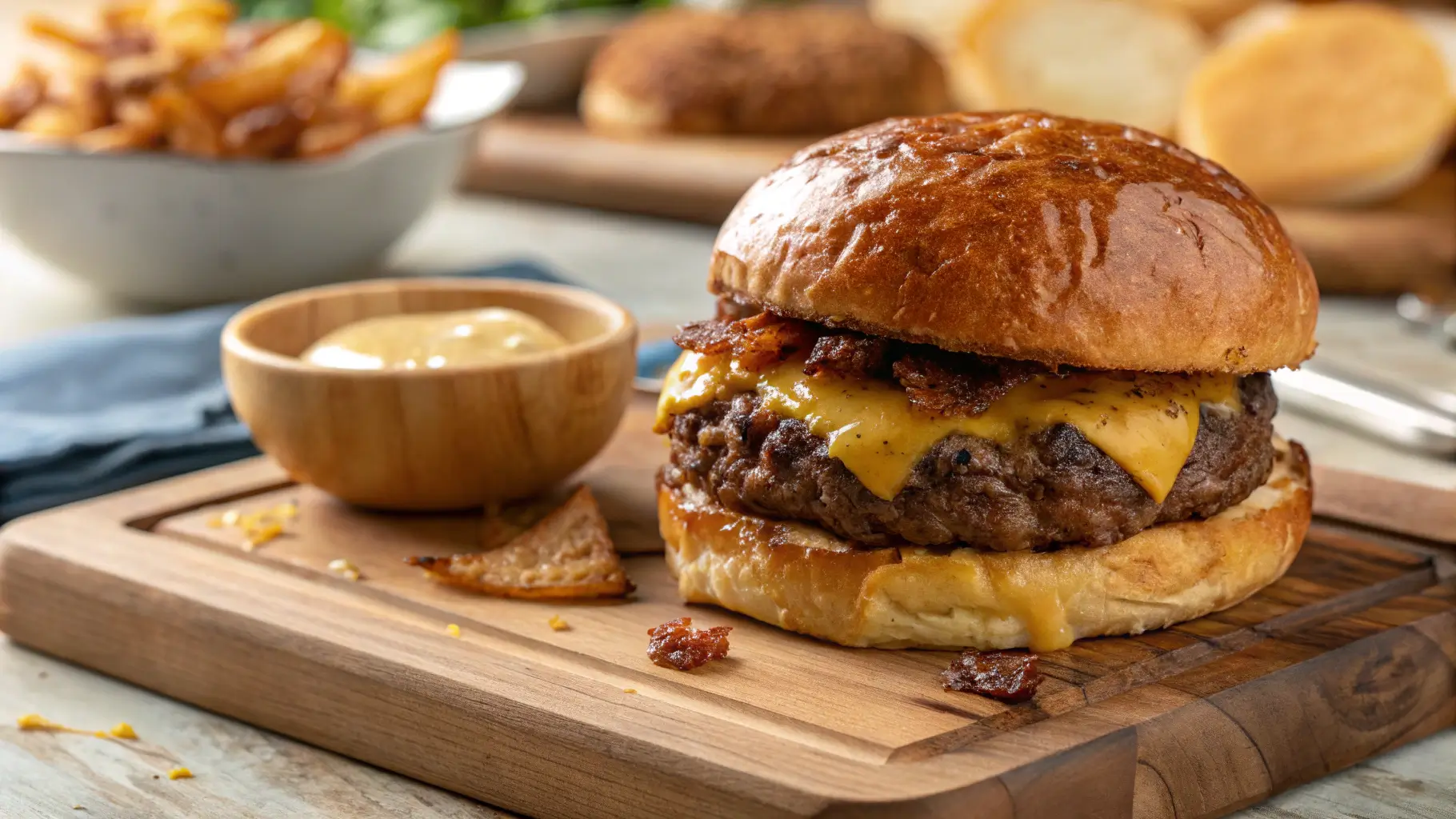 Juicy Wagyu ground beef burger recipe on toasted bun