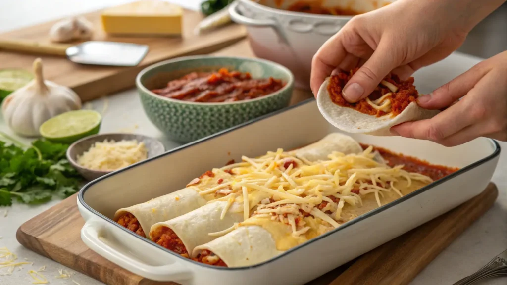 assembling chicken enchilada recipe
