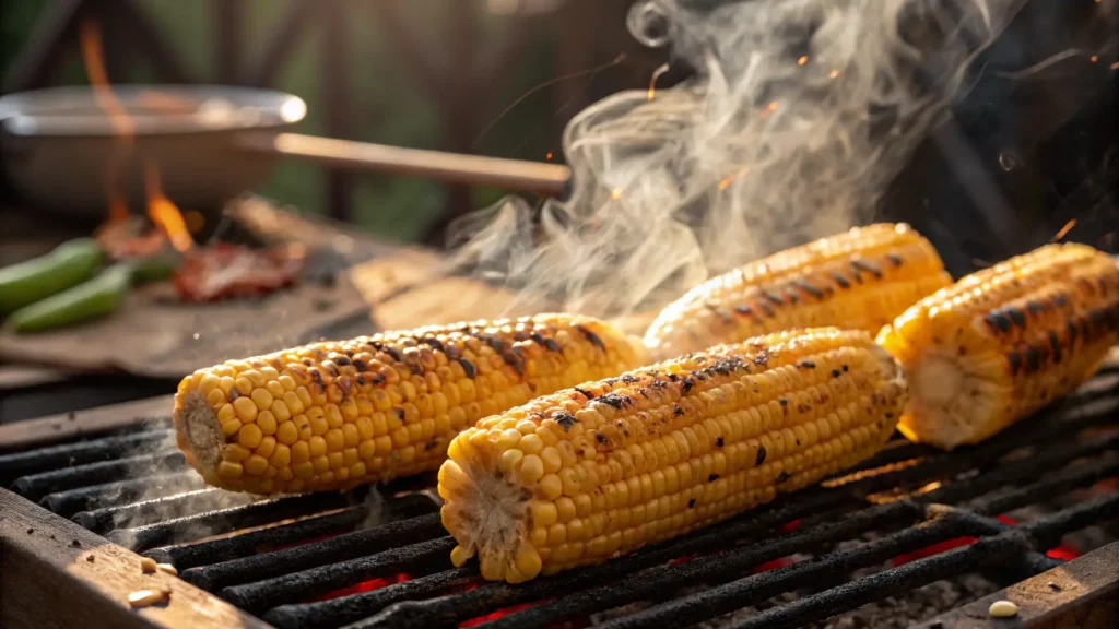 Grilling corn for Mexican street corn recipe