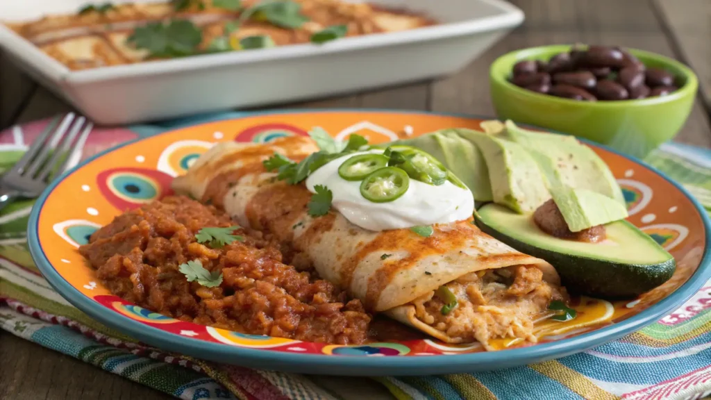 served chicken enchilada recipe with toppings